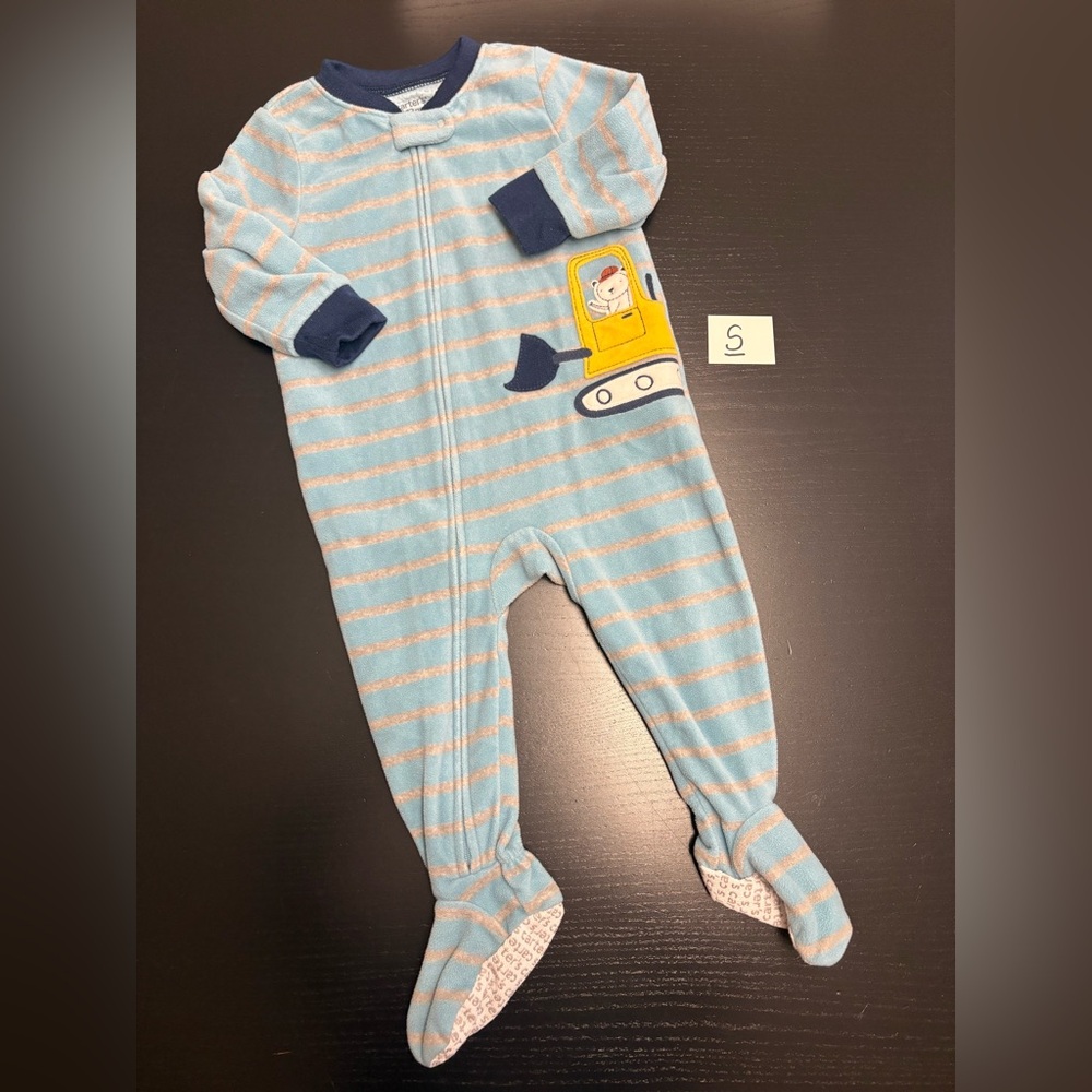 Carter's 12m Striped Footed Fleece Sleeper with Excavator